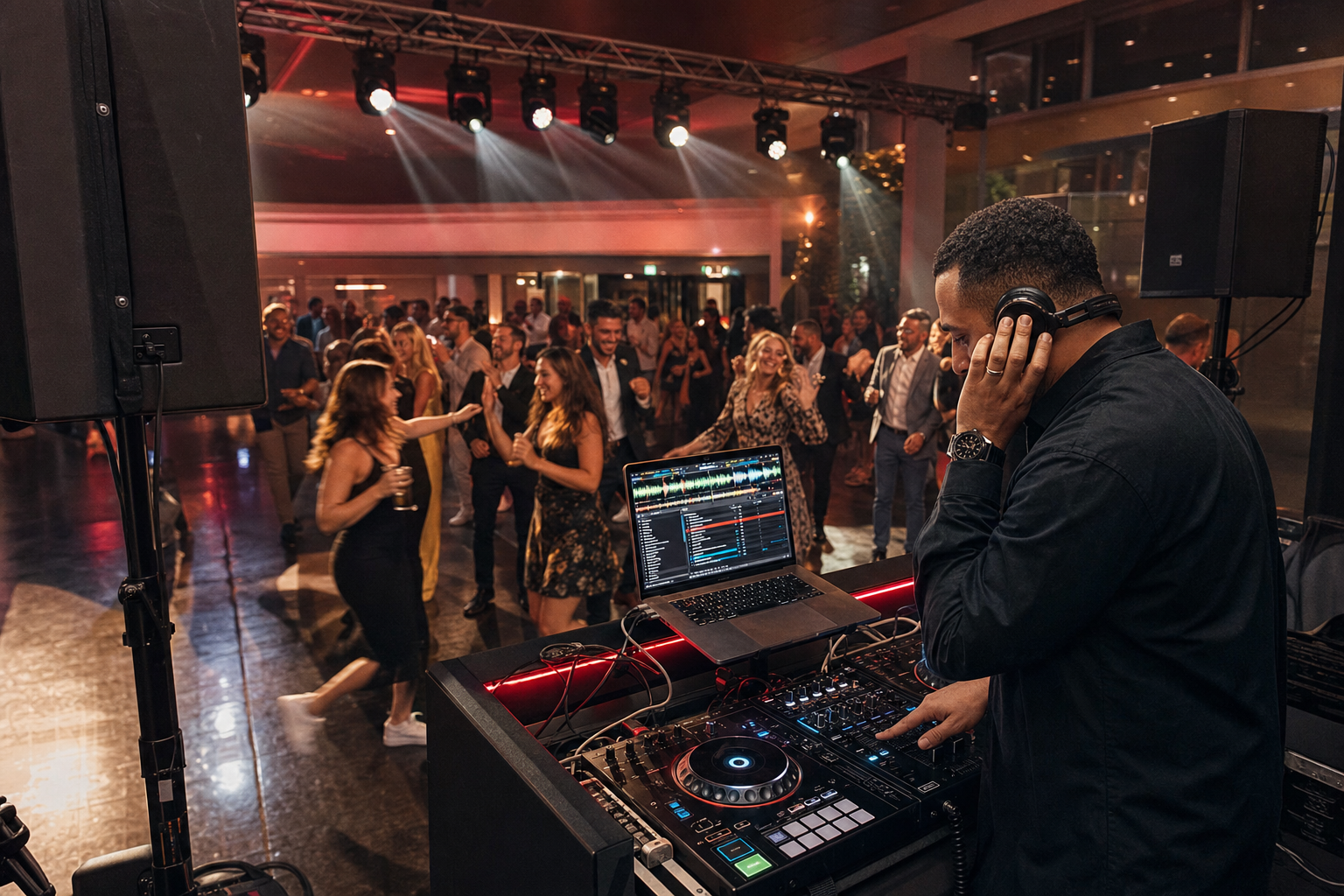 Dance floor filling as DJ cues the opening evening rock tracks